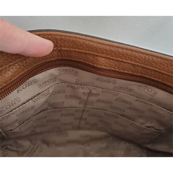 Michael Kors Timeless Saffiano Tan Leather Crossbody Messenger Bag Zip Closure - Picture 10 of 13